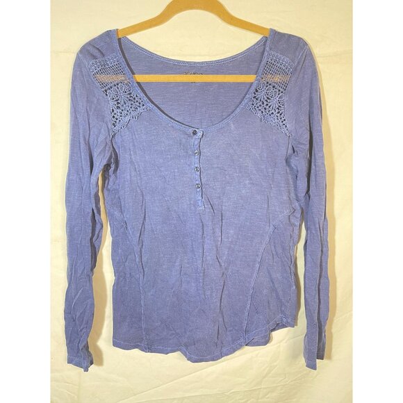 Bongo long sleeve shirt lace buttons pleats blue cotton medium armpit to armpit - Picture 3 of 8